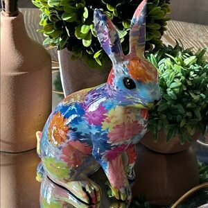 NEW! Boho Chic Farmhouse Colorful Watercolor Floral Spring  Easter Bunny Rabbit